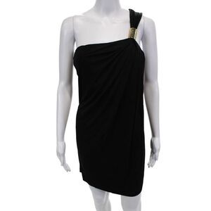 Michael Kors Womens Geometric Accent One Shoulder Mini Dress Black Size 8